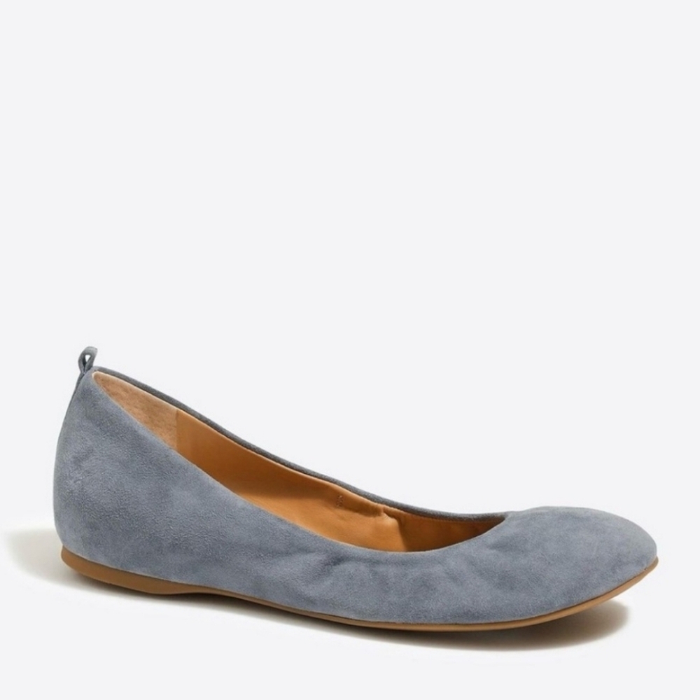 J. Crew Women's Anya Ballet Flat In English Grey (Blue/Grey) Suede.